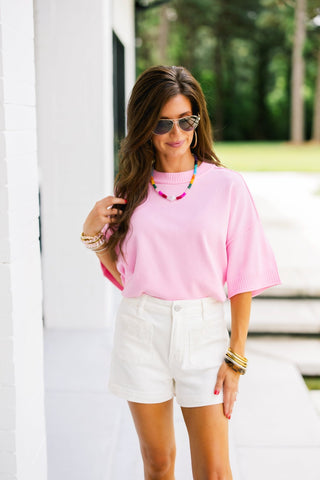 Relaxed Ribbed Knit Pink Sweater - Instyle Boutique