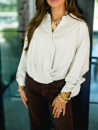 Ease Into It Ecru Leather Top - Instyle Boutique