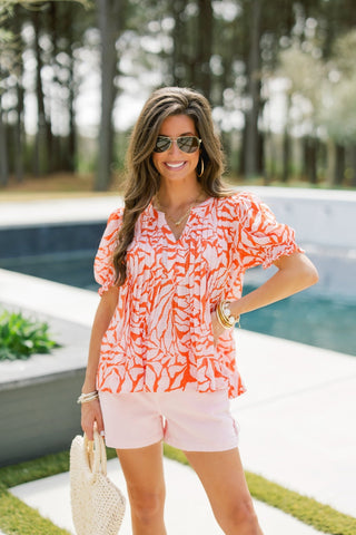 Coral Garden Puff Sleeve Top - Instyle Boutique
