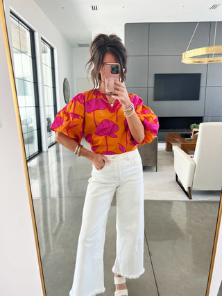 Pop Of Petals Orange Floral Top - Instyle Boutique