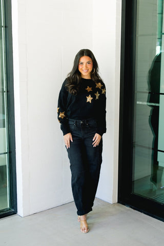 Stars Shine For You Black Sweater - Instyle Boutique