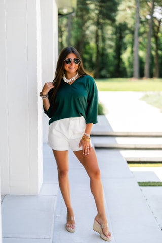 Happy Hour V-Neck Dolman Top-Hunter Green - Instyle Boutique