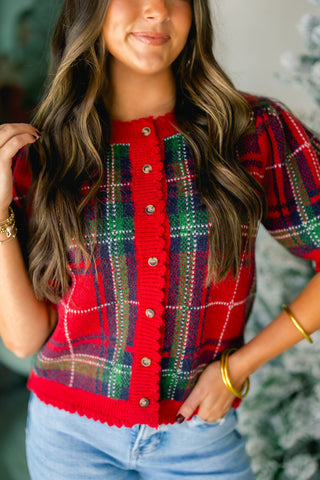 Holly Days Short Sleeve Plaid Cardigan