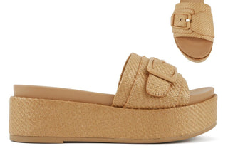 Island Camel Raffia Buckle Platform Slide Sandal - Instyle Boutique