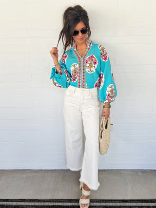Turquoise Garden Boho Blouse - Instyle Boutique