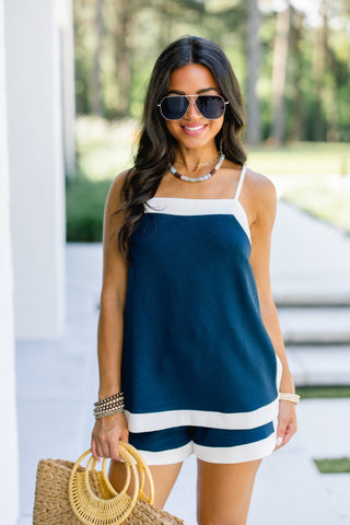 Navy & White Contrast Short Set