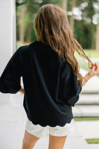 Wild Edge – Scallop Trim Collared Top - Instyle Boutique