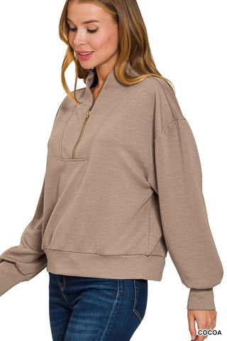 Chic Comfort Scuba Zip Pullover – Cocoa & Black