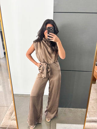 Holiday Ready Wide Leg Jumpsuit - Mocha - Instyle Boutique