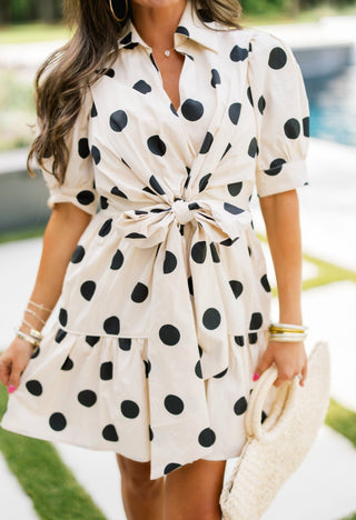 Feeling Spot On Polka Dot Dress – Ecru & Black Midi Dress – Instyle Boutique