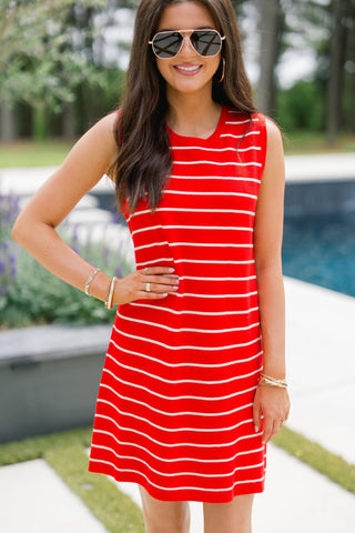 Sail Away Striped Sleeveless Summer Dress - Red - Instyle Boutique