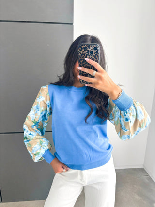 Bloom and Breeze Floral Sleeve Sweater - Instyle Boutique