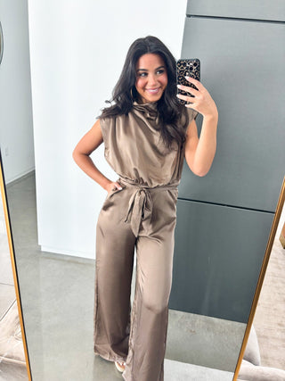 Holiday Ready Wide Leg Jumpsuit - Mocha - Instyle Boutique