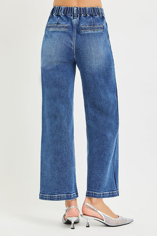 High - Rise Wide Leg Elastic Waist Drawstring Jeans - Instyle Boutique
