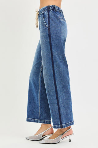 High - Rise Wide Leg Elastic Waist Drawstring Jeans - Instyle Boutique