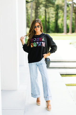 Touchdown Sequin Sweatshirt- Black