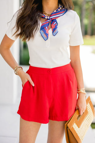 Hillary High - Waist Shorts in Red - Instyle Boutique
