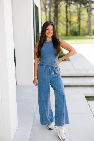 Indigo Wash Crop Tank & Wide - Leg Set - Instyle Boutique
