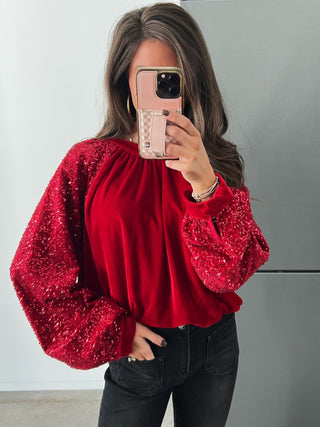 Velvet Vibes Red Sequin Top - Instyle Boutique