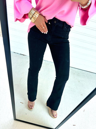 Sculpt & Flare: Mid - Rise Slim Bootcut Jeans in Onyx Black - Instyle Boutique