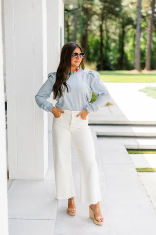 Blue Mist Puff Sleeve Sweatshirt Top - Instyle Boutique