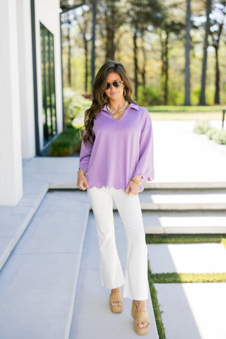Lovely in Lavender Scalloped Knit Top - Instyle Boutique