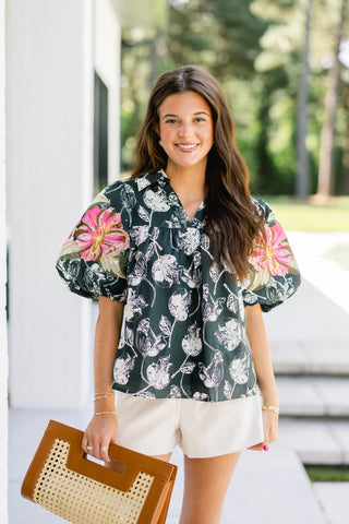 Blooming Black Floral Top
