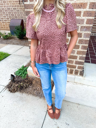 Fantastic Fawn Print Pink & Brown Top