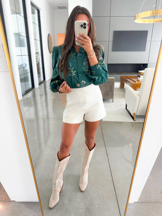 Stolen Moments Hunter Green Floral Top