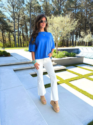 Relaxed Ribbed Knit Cerulean Blue Sweater - Instyle Boutique