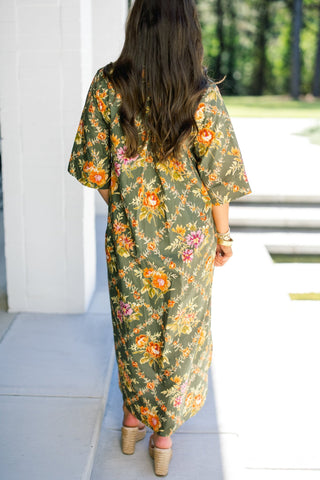 Garden Society Olive Floral Midi Dress - Instyle Boutique