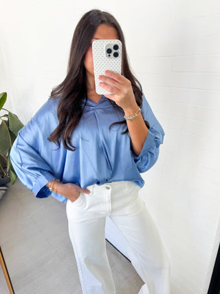 Blue Skies Ahead Silky Top - Instyle Boutique