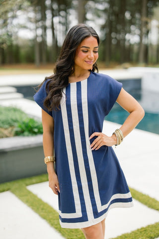 Nautical Stripe Navy Linen Shift Dress - Instyle Boutique