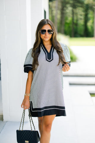 Effortless Striped Puff Sleeve Dress