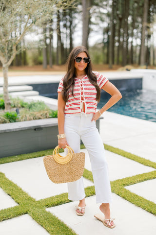 Americana Lace - Up Striped Crochet Top - Instyle Boutique