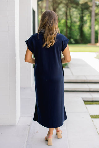 Navy Days Striped Collar Midi Dress - Instyle Boutique