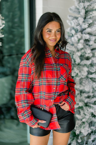 By The Fire Plaid Button Down Top