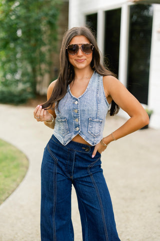 Darling Denim Cropped Vest
