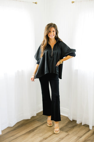 Stay With Me Silk Top-Black