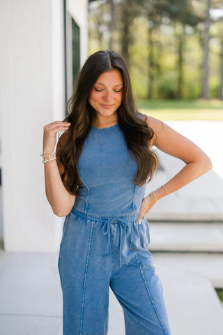 Indigo Wash Crop Tank & Wide - Leg Set - Instyle Boutique