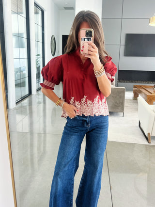 Brielle Brick Embroidered Top