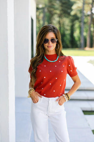 Terracotta Dot Short Sleeve Sweater - Instyle Boutique