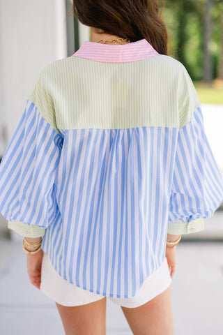 Pastel Remix Stripe Button Down Top - Instyle Boutique