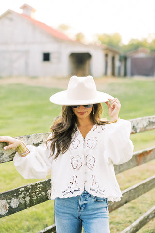 Stay Chic Denim Embroidered Top- White