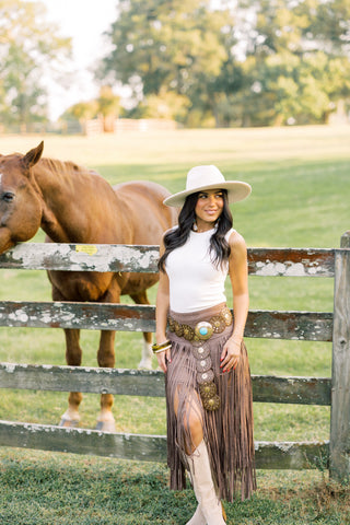 Sophie Suede Fringe Midi Skirt