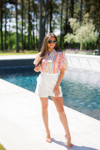 Somewhere Over the Rainbow Puff Sleeve Top - Instyle Boutique