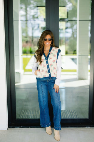 Teddy Sherpa Floral Vest - Instyle Boutique