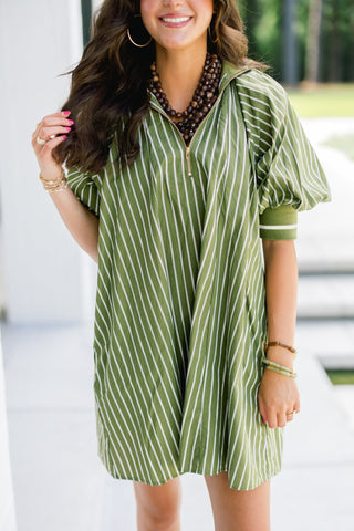 Sage Striped Zipper Dress - Instyle Boutique