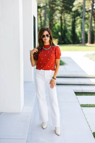 Terracotta Dot Short Sleeve Sweater - Instyle Boutique