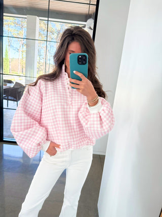 Pink Gingham Snap - Button Pullover - Instyle Boutique